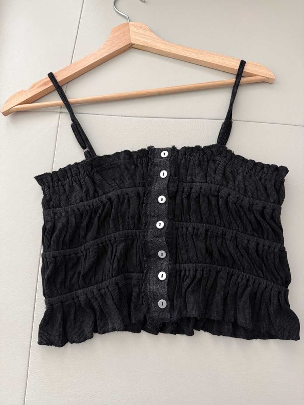 POL Black Smocked Button-Front Cropped Cami